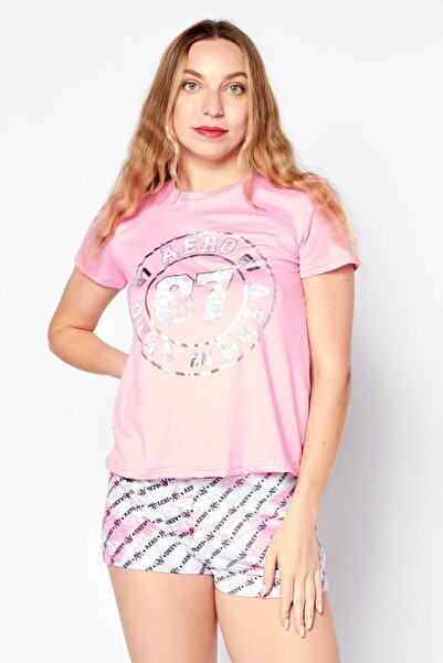 Aeropostale Women 2 Piece Brand Logo Sleepwear Shirt And Shorts, Pink Combo