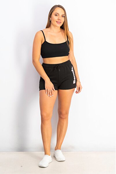 BENCH Women Graphic Drawstring Basic Shorts, Black