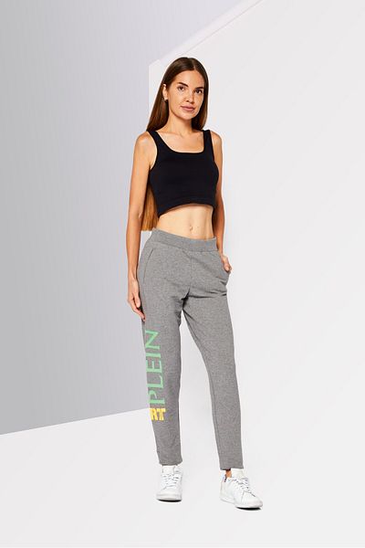 Plein Sport Women Sportswear Fit Brand Logo Training Sweatpants, Grey Combo