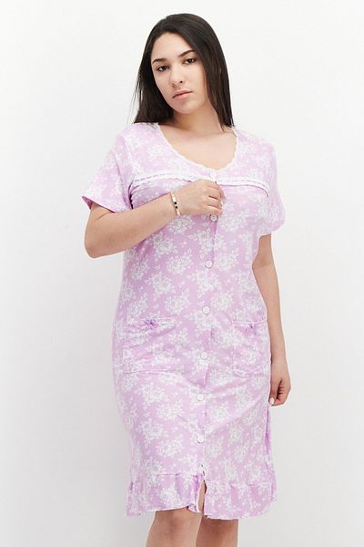 Miss Lillian Women Floral Printed Short Sleeve Pajama Dress, Purple