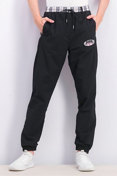 Puma Men Regular Fit Solid Brand Logo Pants, Black