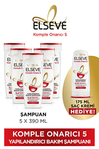 ELSEVE 5'li 390ml Komple Onarıcı 5 Yapılandırıcı Bakım Şampuanı + 175ml Saç K...