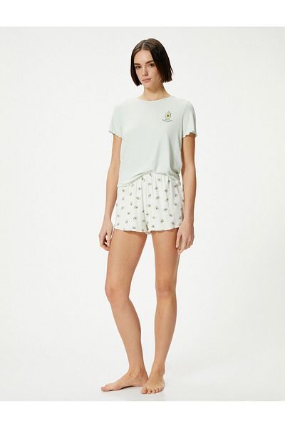 Koton Shorts Pyjama Set Avocado gemustert Kurzarm