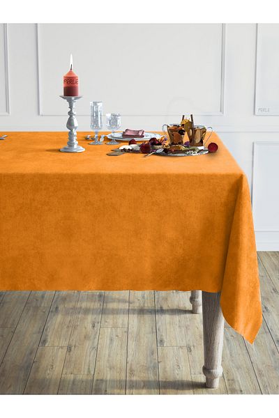 Perle Daily Series Velvet Textured Tangerine Color Tablecloth