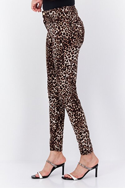 Guess Women Skinny Fit Leopard Print Straight Leg Pants, Brown Combo