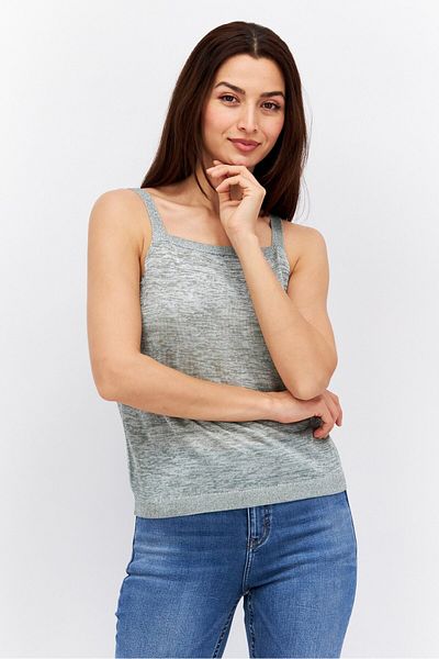 Esprit بلوزة نسائية بدون أكمام بياقة مربعة، باللون الأخضر