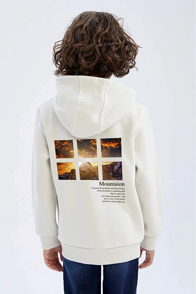 GIA-ART White Hooded Fleece Inside Mountain Printed Unisex Children's Sweatshirt