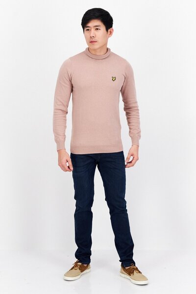 Lyle & Scott Men Mock Neck Long Sleeves Brand Logo Sweater, Mauve