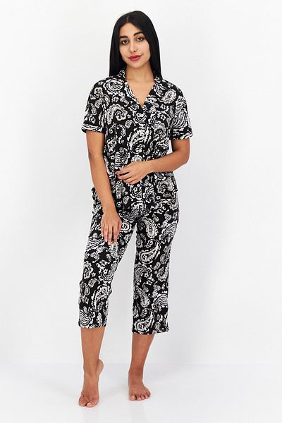 Company Ellen Tracy Women 2 Pcs Paisley Pattern Pajama Set, Black