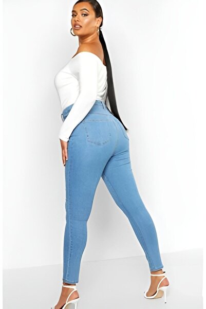 Lixera High Waist Lycra Ice Blue Large Size Jean Trousers