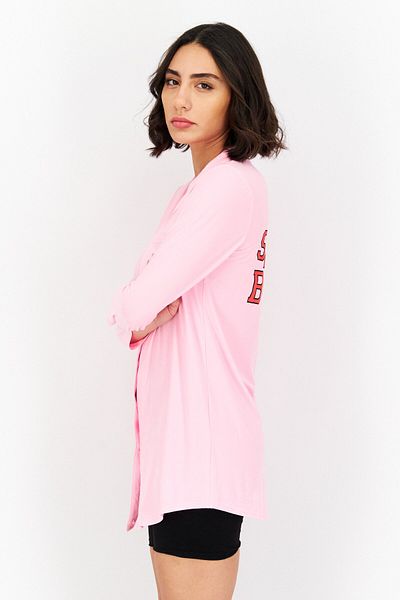Not A Morning Person Women Long Sleeve Button Front Night Shirt, Pink