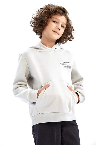 GIA-ART White Hooded Fleece Inside Mountain Printed Unisex Children's Sweatshirt