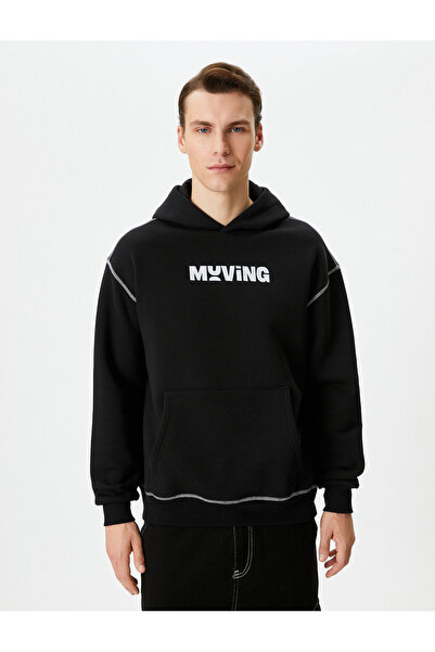 Koton Oversize Hoodie - Slogan Printed, Kangaroo Pocket, Raster με λεπτομέρεια ραφής