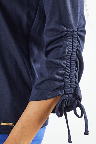 Michael Kors Women Round Neck Long Sleeve Solid Tops, Midnight Blue