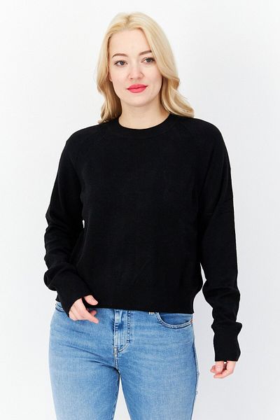French Connection Women Crew Neck Plain Long Sleeves Cropped Sweatshirt, Black