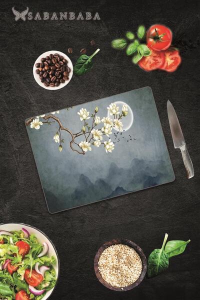 Saban 30X40 cm Glass Cutting Board Moon & Flowers