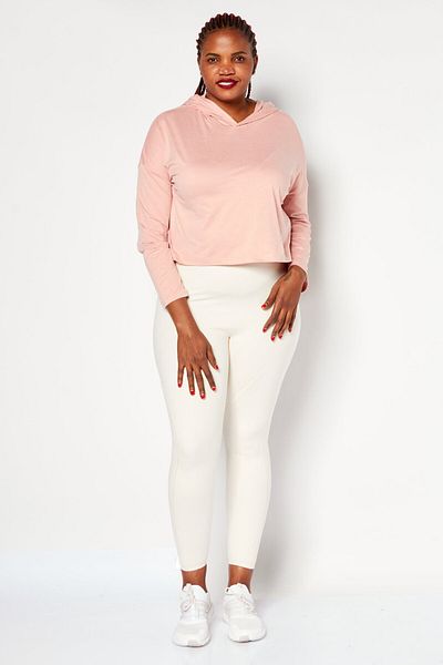 Roxy Women Hooded Neck Long Sleeves Plain Cropped Sweatshirt, Coral