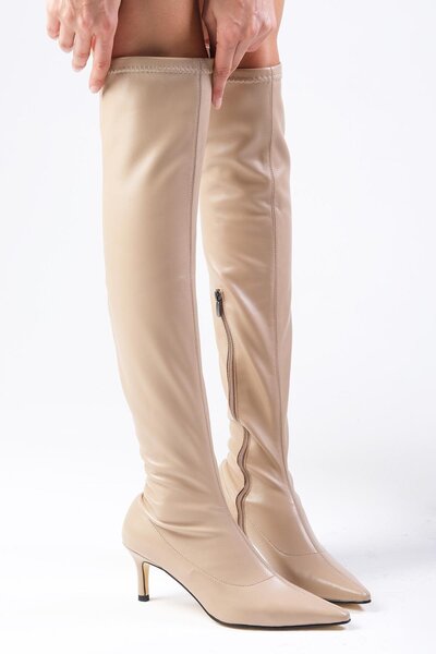 Mio Gusto Latisha Skin Color Short Heeled Stretch Boots