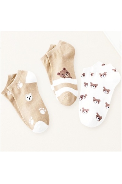 SRY Дамски чорапи до глезена Deloria с шарка на плюшено мече и памук от ликра (5 чифта)