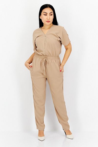 French Connection Women Plain Short Sleeves Jumpsuit, Brown