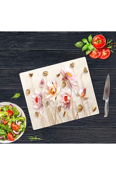 Saban 29X34 cm Honey Flower Patterned Glass Cutting Board