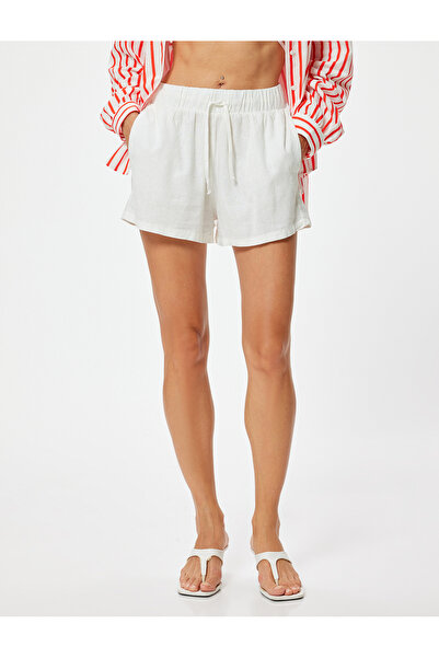 Koton Mini Keten Şort Beli Bağlamalı Cepli Rahat Kalıp