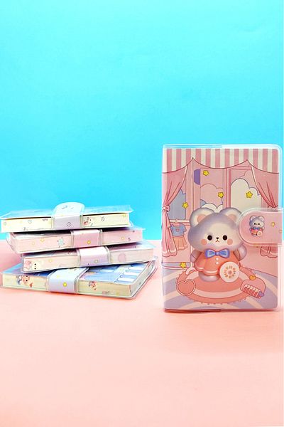 Limmy Blocnotes Teddy Bear A7, caiet de buzunar cu închidere cu capse - roz