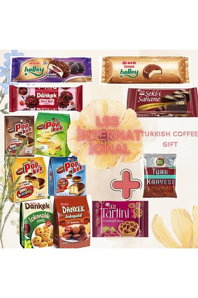 Ülker Everything Big Tee Enjoy Bundle Cookie and Cake 11 Pieces and Turkish Coffee with Gift