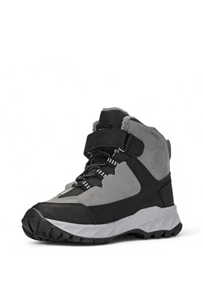ARMİX Kışlık Su Geçirmez Cırtlı İçi Kürklü Gri Siyah Çocuk Bot