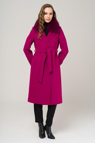 Olcay Palton de cașmir de lungime medie, cu guler detașabil, Fuchsia 3987-TK