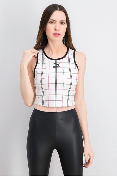 Puma Women Sportswear Fit Sleeveless Training Crop Top, White And Black