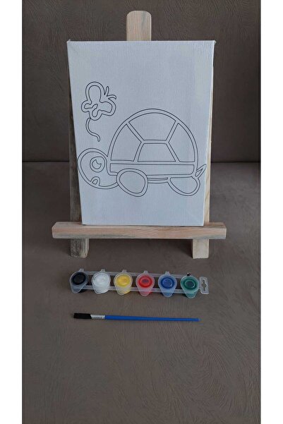 Mini Ressam Baskılı Seti ( şövale-tuval-5 li boya-fırça  )