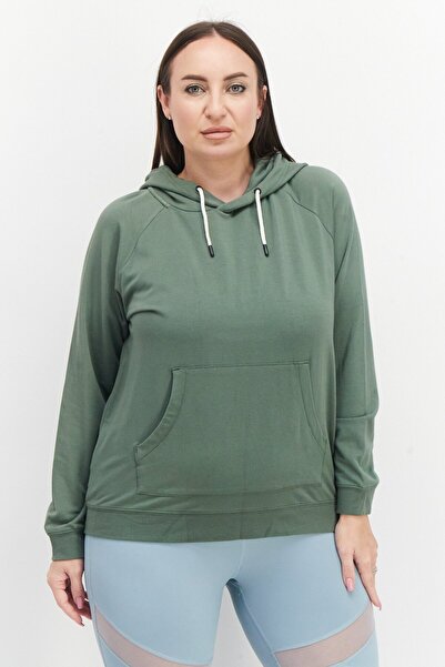 Lark سويت شيرت نسائي سادة بأكمام طويلة وغطاء رأس، زيتوني