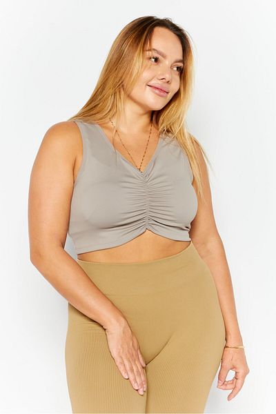 Reebok Women Sportswear Fit Training Ruched Cropped Tank Top, Taupe