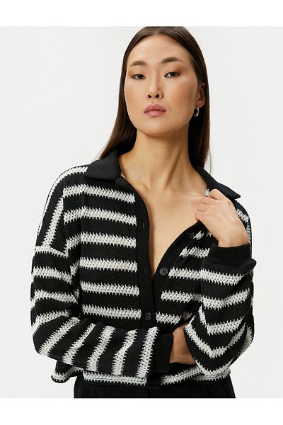 Koton Polo Collar Cardigan Buttoned Knitted Standard Cut