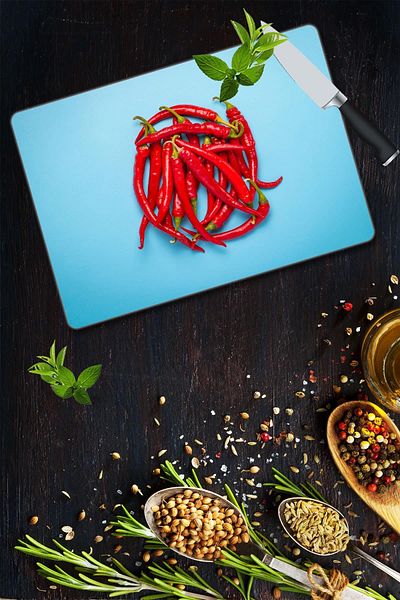Saban 30X40 cm Red Pepper Patterned Glass Cutting Board