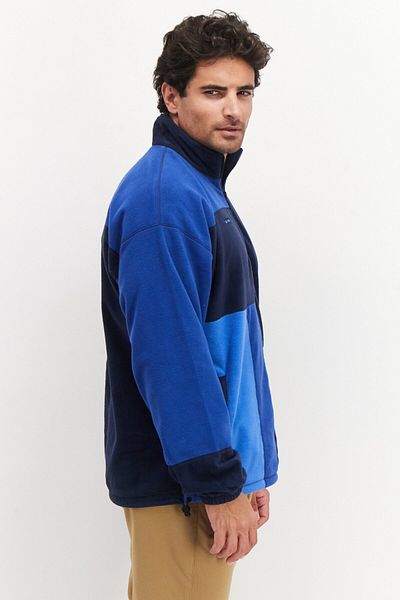 Fourlaps Men High Neck Long Sleeve Colorblock Half Zip Sweatshirt, Navy Blue