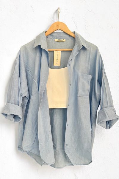 bb butik basic Cămașă lejeră din bumbac 100% texturată din in supradimensionat Bb-ku3435