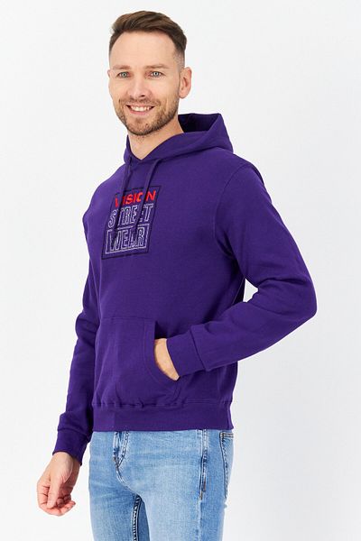 Vision Street Wear Men Embroidered Logo Long Sleeves Hoodie, Violet