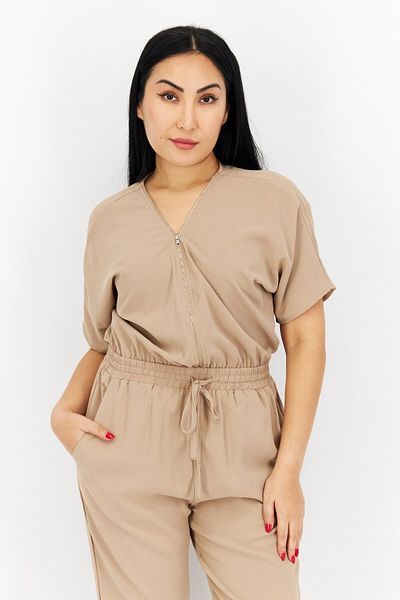French Connection Women Plain Short Sleeves Jumpsuit, Brown
