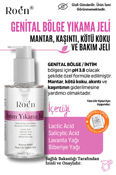 Roen İntim Yıkama Jeli, Genital Bölge, Akıntı, ,Mantar, Kararma Ve Koku Giderici Ph 3.8 200ml