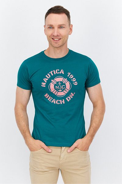 Nautica Men Crew Neck Short Sleeves Graphic Print T-Shirt, Green