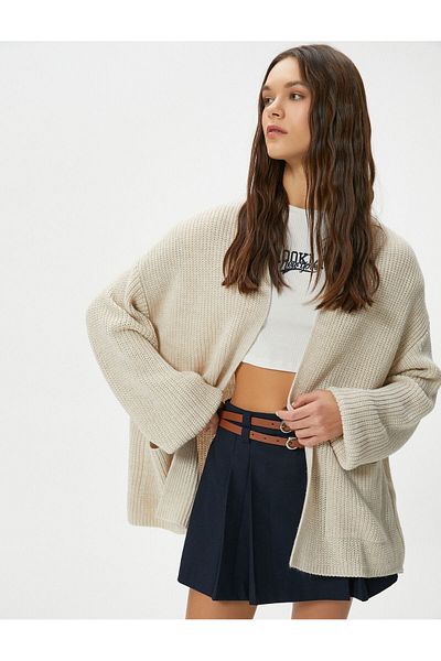 Koton Knitted Knitwear Cardigan Long Sleeve Pocket Hip Length Comfortable Fit