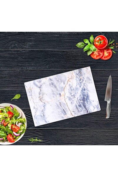 Saban لوح تقطيع زجاجي بمظهر رخامي أزرق مقاس 30 × 40 سم