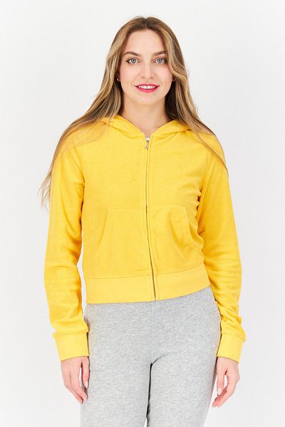 Juicy Couture Women Long Sleeves Textured Cropped Sweatshirt, Yellow