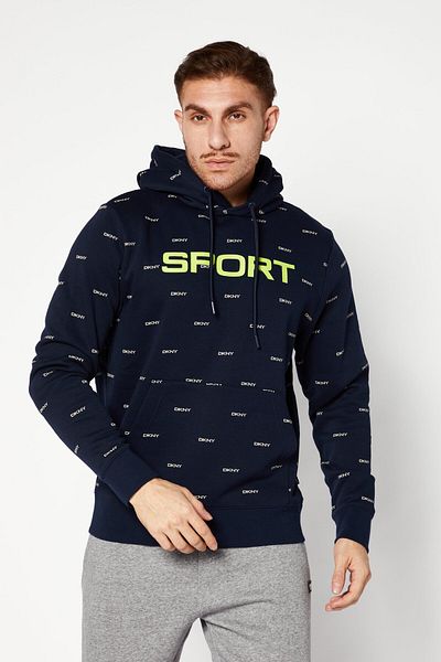 DKNY Sport Men Sportswear Fit Brand Logo Outdoor Hoodie, Navy