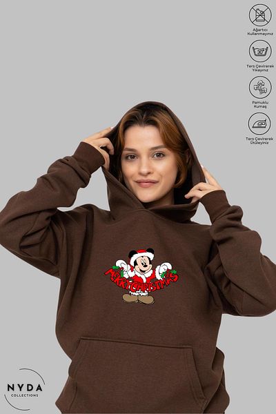 Nyda Collections Unisex Καλά Χριστούγεννα Πρωτοχρονιά με στάμπα με κουκούλα με κουκούλα