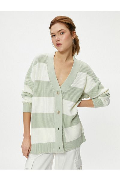Koton Oversize Knitwear Cardigan Buttoned V-Neck Long Sleeve