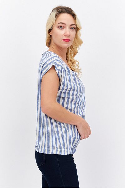 Esprit Women Round Neck Sleeveless Stripe Shirt, Blue