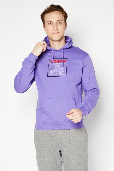 Vision Street Wear Men Long Sleeve Embroidered Logo Hoodie, Lavender